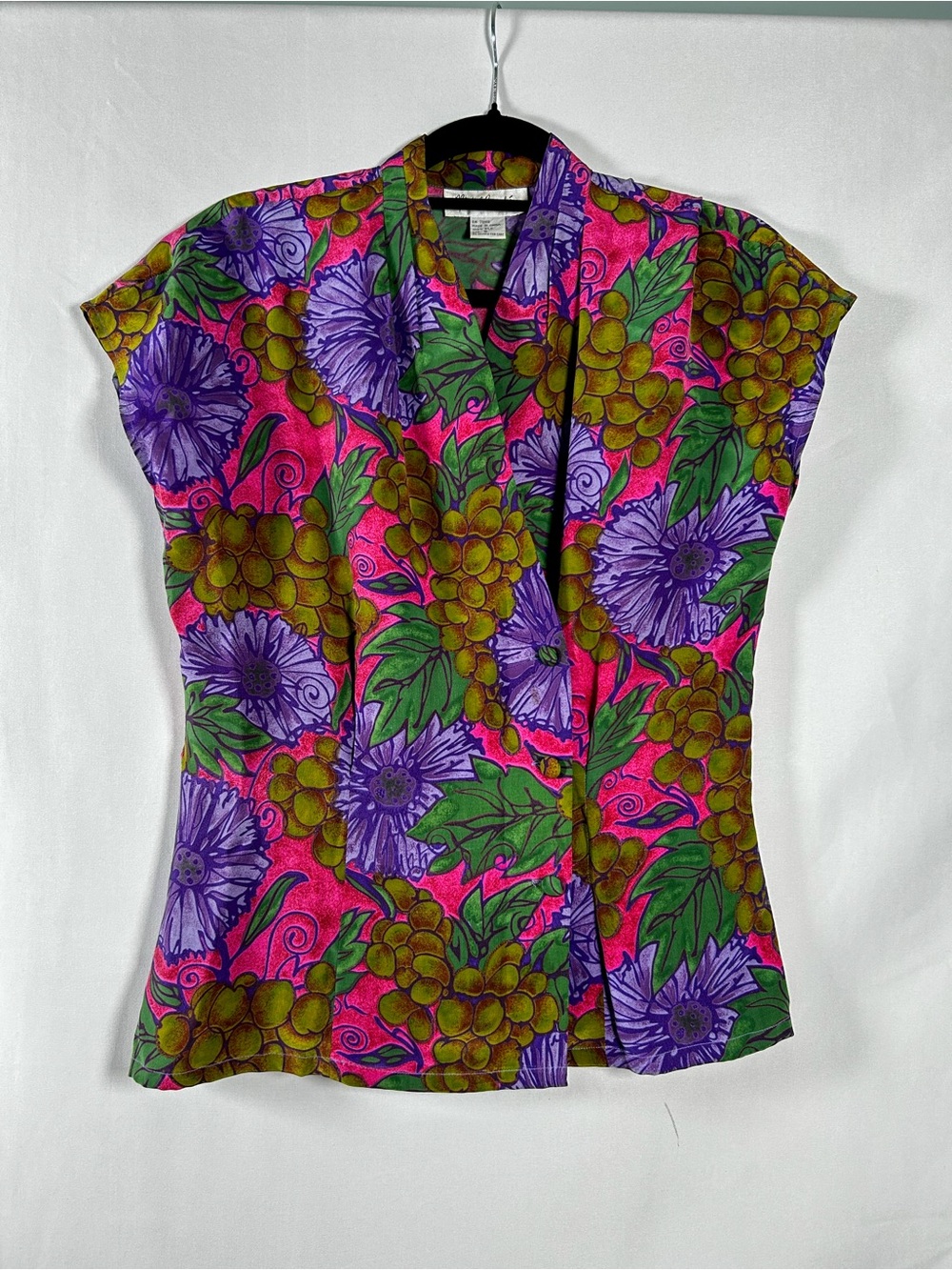 Vintage 100% Silk Michel Bruche Floral Wrap Blouse